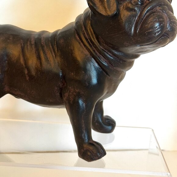 American English French Pug Dog with Golden Crown 9" Tall Dark Brown Resin Figur - Picture 3 of 15
